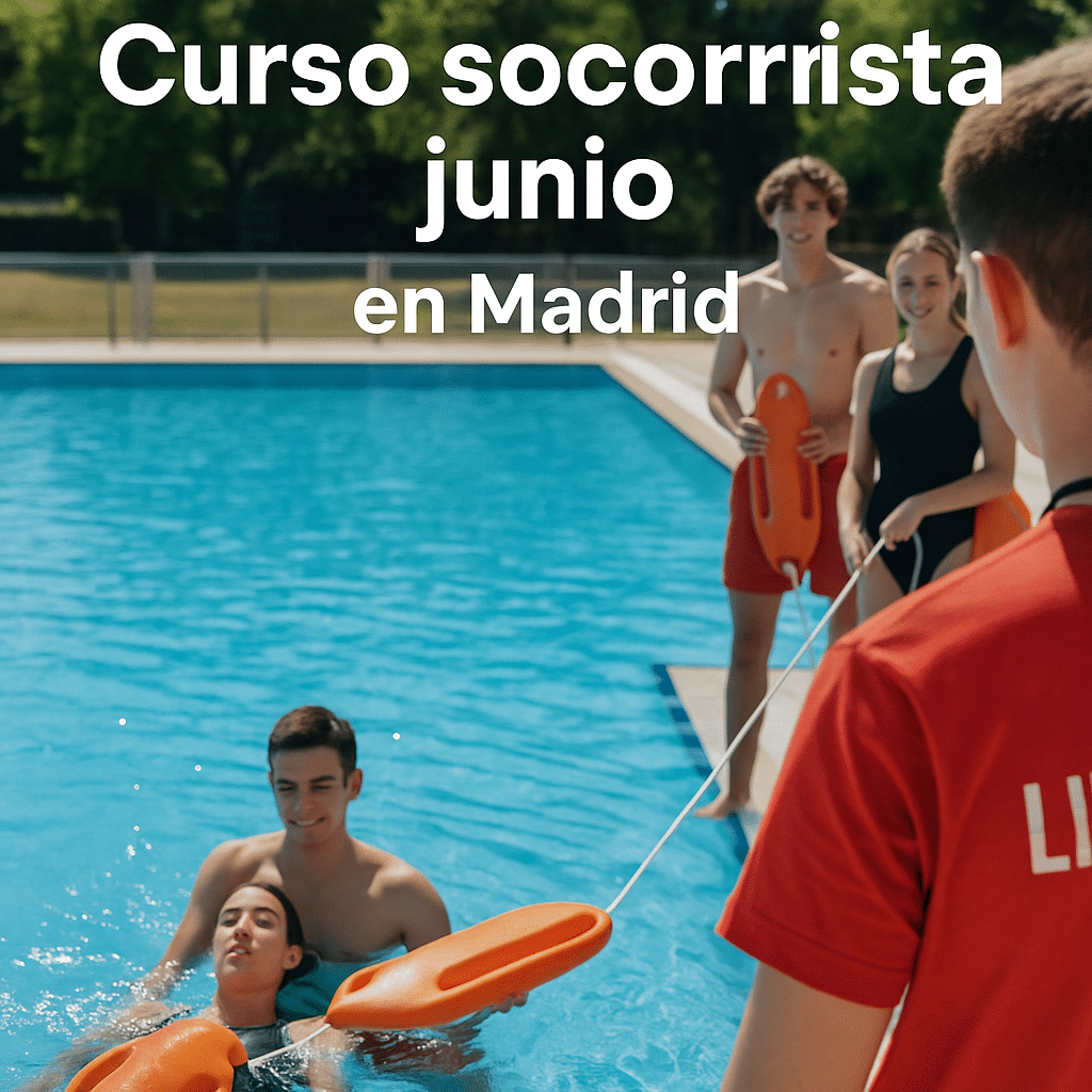 Curso socorrista junio en Madrid con jóvenes practicando en piscina